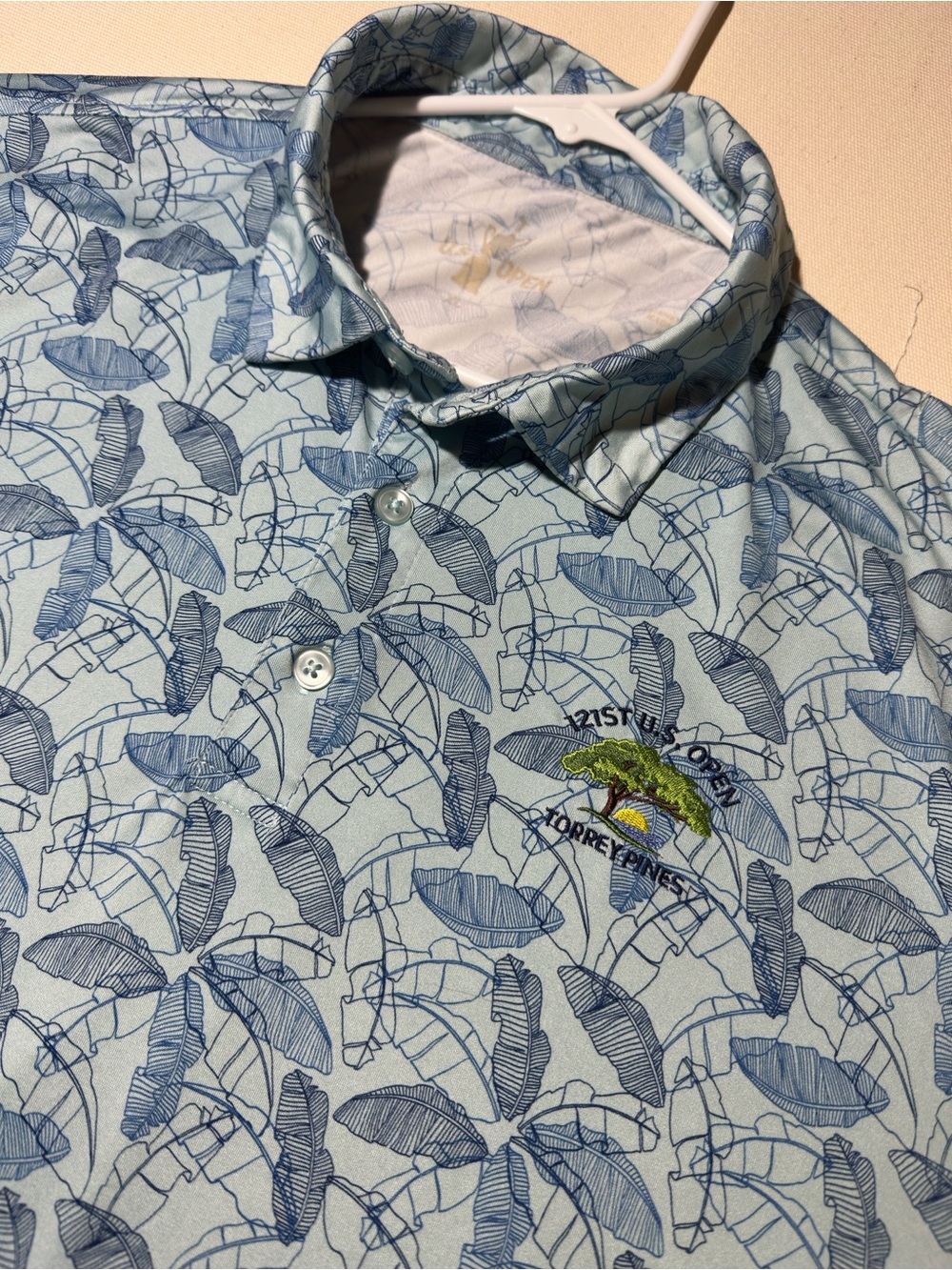 Light Blue Tropical Print Golf Polo Shirt x 121st U.S. Open at Torrey Pines